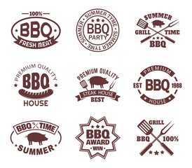 Set of isolated steakhouse signs or meat shop logo