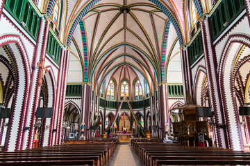 Fototapeta na wymiar Myanmar Saint Mary's Cathedral is a largest Catholic cathedral in Myanmar located on Bo Aung Kyaw Street in Botahtaung Township,Yangon.