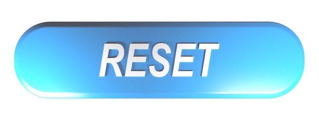 Blue rounded rectangle push button RESET - 3D rendering