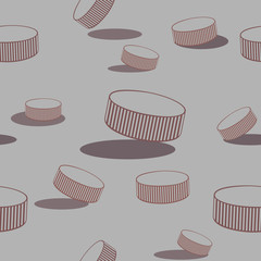 Seamless ice hockey background with line drawing pucks.
