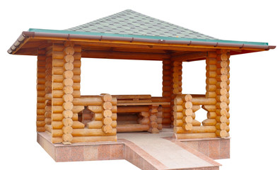 a gazebo made of logs