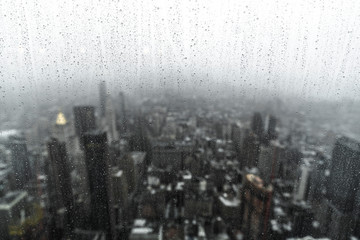 New York City on Foggy and Rainy Day from Empire State Building