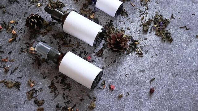 Flat lay. Beauty concept. Cometology. Natural cosmetics for skin care. Smooth camera movement.