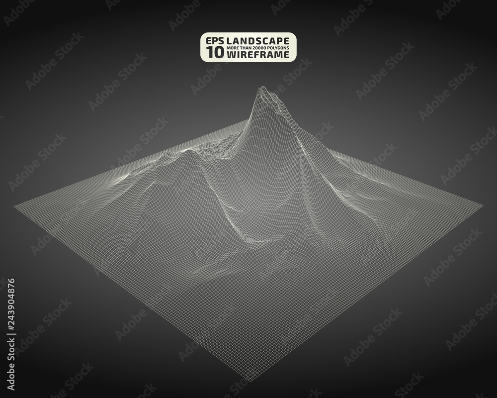 Poster abstract wireframe background. 3d grid technology illustration landscape. digital terrain cyberspace