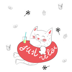 postcard with a cute kitten who swims in a circle