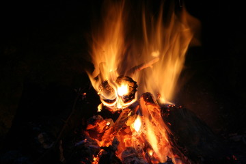 Blazing orange yellow log amber on fire