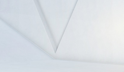 Abstract minimal white background with triangle corner in frame. 3D Rendering Illustration.