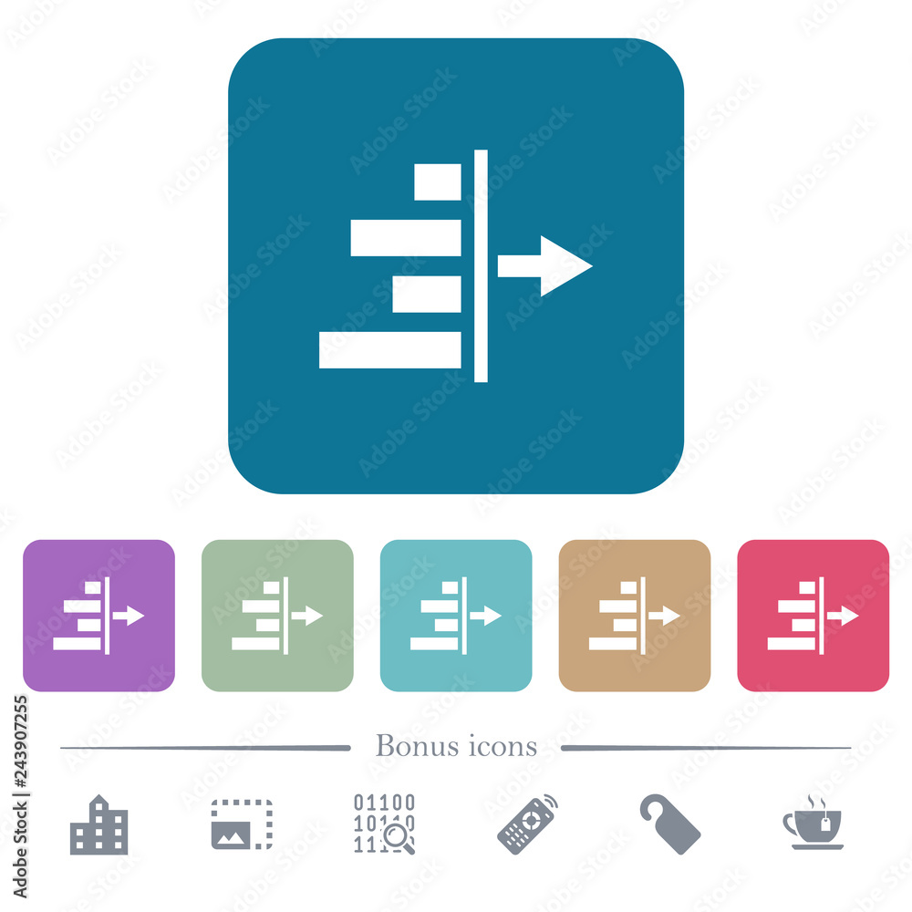 Aufkleber decrease right indentation of content flat icons on color rounded square backgrounds