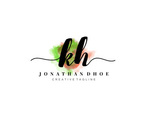 K H Initial watercolor logo on white background. Logo template vector