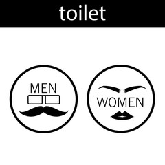 The sign in front of the bathroom symbol for men and women has a black and white vector design.