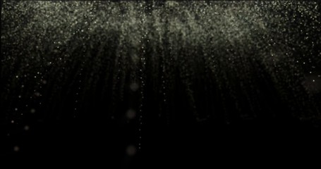 explosion of particles that create a cloud of dust on a black background. golden dust particles explode creating a system of moving spheres - Powered by Adobe