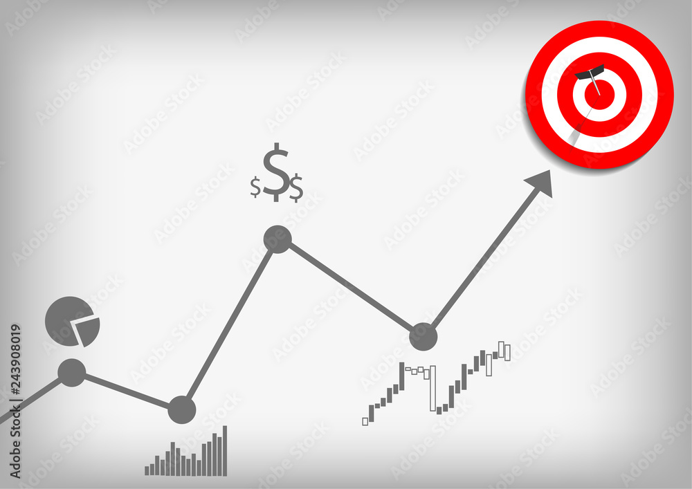Poster vector : increasing business graph and archery target