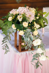 food table decoration, party food, table with flower, wedding party