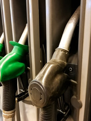 Fuel dispensers for diesel and petrol without labels.