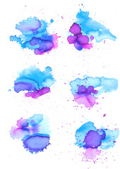 Colorful abstract watercolor texture stain with splashes and spatters. Modern creative watercolor background for trendy design.