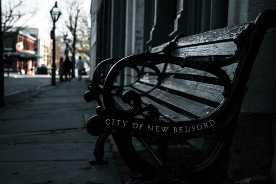 Bench on a city street