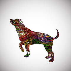 Colorful dog made by lines, vector illustration