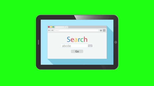 Set of Internet browser window with Search engine web page on different backgrounds on notebook, on tablet, 4 in 1, chromakey included