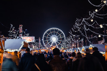 Christmas Market in Brussels with Ferris Wheel in Background