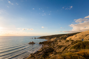 Aphrodite's rock during sunset Cyprus