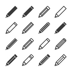 set of pencil icons isolated on white background