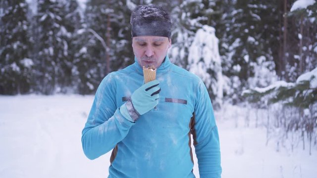 frozen man in the snow, there is ice cream in winter, strong immunity