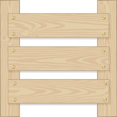 three wooden planks on white background