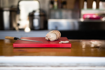 Crop chef slicing fresh tuna