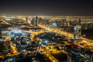 Fototapeta na wymiar Dubai Panoramic View From Top at sunrise
