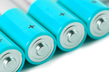 Blue AA batteries, isolated on white background