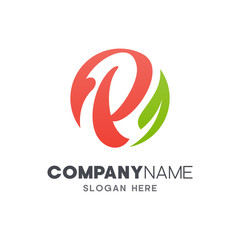 letter P with leaf logo design