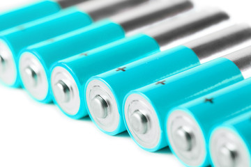 Blue AA batteries, isolated on white background