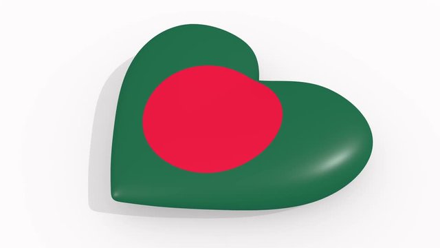 Heart in colors and symbols of Bangladesh on white background, loop