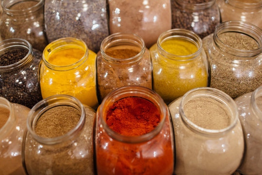 Spices in jars in packaging free shop.
