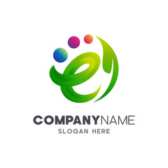 letter E with leaf logo design