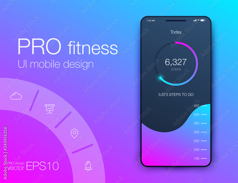 Poster fitness app. ui ux design. ui design concept with web elements