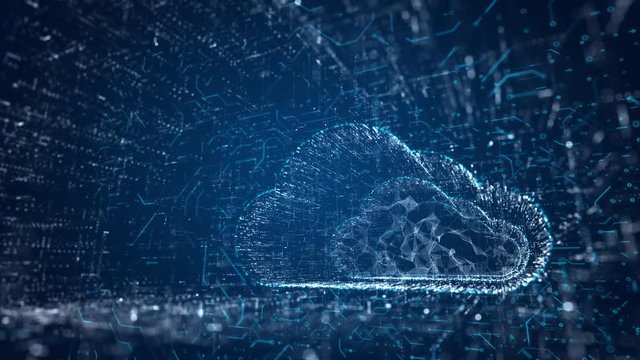 Low angle view animation of camera moving through abstract cloud computing network tunnel. Seamlessly looping and perfect as a background.