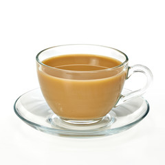 Cup of tea with milk / Coffee milk in glass cup with clipping path