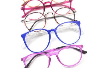 Different eyeglass frames on white background. Isolated