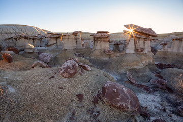 Beautiful landscape view of unique rock formation in the desert of New Mexico, United States of America.