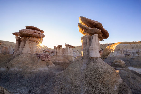 Beautiful landscape view of unique rock formation in the desert of New Mexico, United States of America.