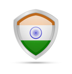 Shield with India flag on white background. Vector illustration.