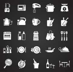 Kitchen icons set on black background for graphic and web design, Modern simple vector sign. Internet concept. Trendy symbol for website design web button or mobile app