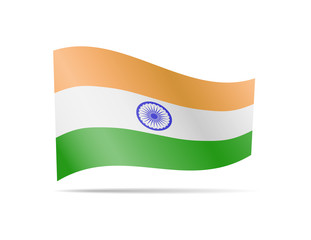 Waving India flag in the wind. Flag on white background. Vector illustration