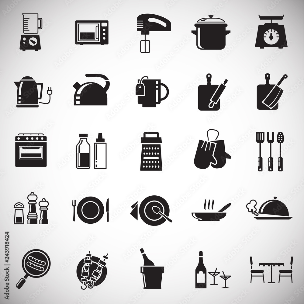 Poster kitchen icons set on white background for graphic and web design, modern simple vector sign. interne