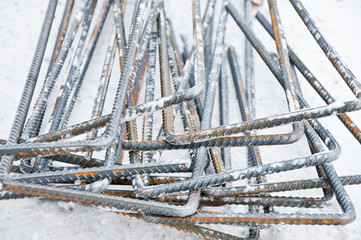 Brand new armature. Laid reinforcement. Rebar preparation work. Close-up. The organization of...