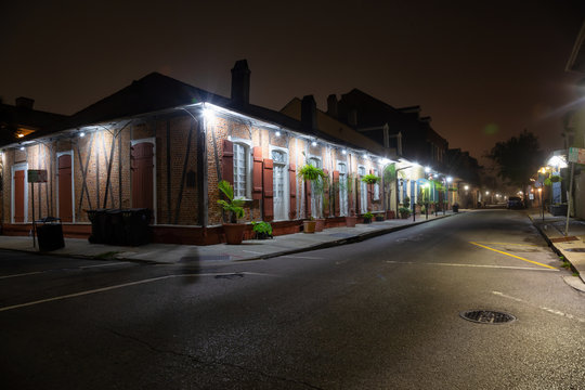 New Orleans, Louisiana, United States - November 7, 2018: Urban Streets In The French Quarter In The Downtown City During The Night.