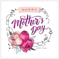 Happy Mother's Day greeting card on floral background. Vector illustration isolated.