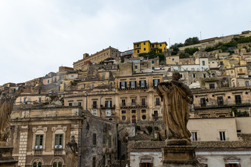 Fototapeta na wymiar Statue of saint Peter before Modica town in Sicily