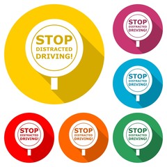 Stop Distracted Driving icon or logo, color set with long shadow